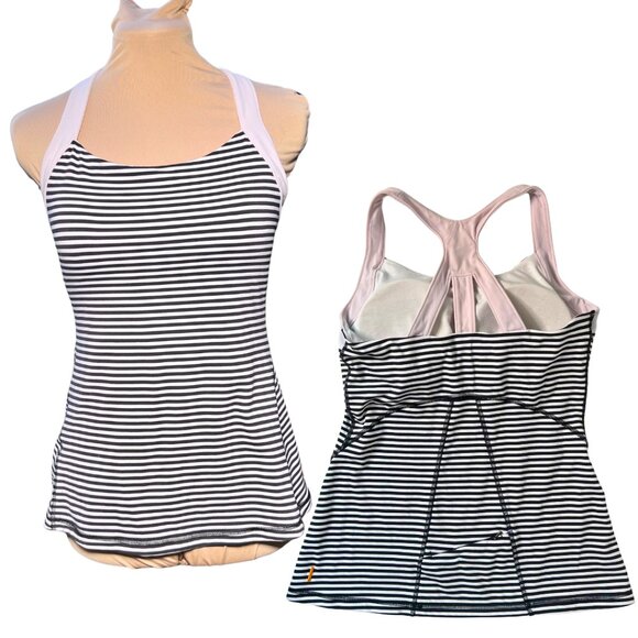 Lucy (Medium - EUC) Black and White Striped Gym Tank - Pink Straps - Picture 10 of 10